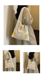 Sac porté épaule en crochet étoile sac de plage décontracté fourre-tout tricoté vacances