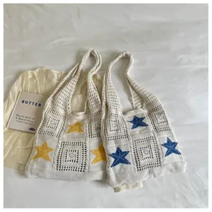 Sac a main crochet avec joli motif etoile, sac de plage decontracte pour femmes.