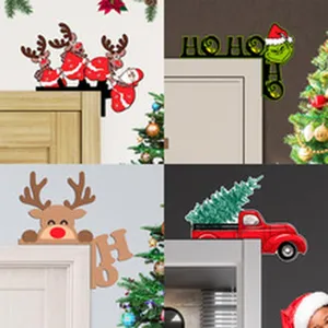 Christmas wooden door corner decoration, festive cartoon wall sign for holiday home decor.