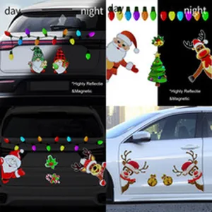 Christmas car magnetic reflective stickers Santa reindeer gnome holiday auto body decor decals