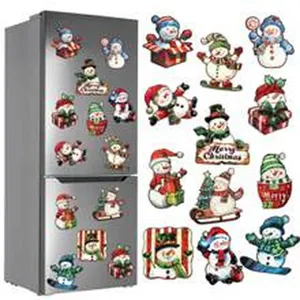 Christmas snowman wooden refrigerator magnets cute holiday home decorative cartoon wall sign.