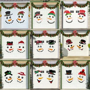 Christmas garage door snowman face decoration decals set with holiday wreath design.