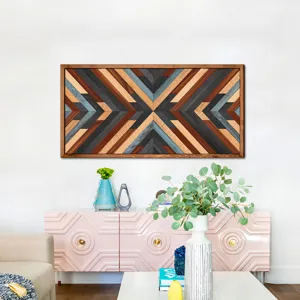 Geometric wood wall art framed wooden decorative painting modern living room home wall decor