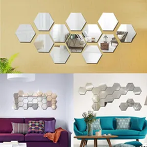 Zeshoekige spiegel muursticker acryl zelfklevend geometrische tegels voor woonkamer decor