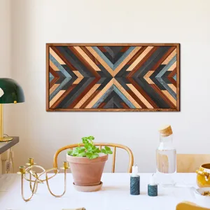 Nordic Geometric Wooden Decorative Painting Wall Art Modern Multicolored Wood Splicing Wall Sticker For Home Decor