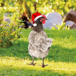 Acrylic Chicken Yard Stake Christmas Hat Garden Art Outdoor Lawn Decoration Double Sided