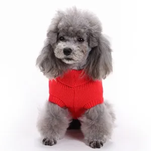 Pull-over col roule cable pour chien rouge vetement animalier automne hiver detail
