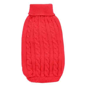 Pull pour chien rouge en tricot torsadé col roulé vêtements chauds d'hiver pour animaux