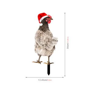 Acrylic Christmas chicken yard art stake, double-sided decorative garden lawn ornament.