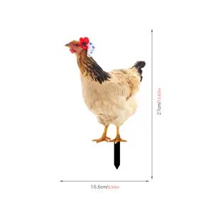 Acrylic chicken garden stake yard art outdoor decoration with flower hat and ground insert
