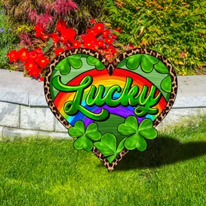 St. Patrick's dag acryl tuinteken buiten grassteker hartvorm regenboog klaver decor