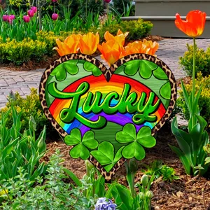 St. Patricks Day Tuinsteker Acryl Hart Tuin Bord Luipaard Print Klaver Regenboog Buiten Gazon Decor