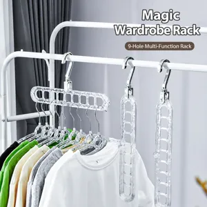 Glacier Pattern Nine Hole Magic Hanger Space Saving Folding Rotatable Multi-Functional Clothing Drying Rack Transparent Plastic Closet Organizer Light Luxury Style