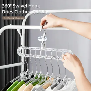 9-hole magic clothes hanger transparent plastic folding rotating clothes storage rack for home
