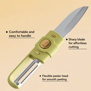 Dual head folding fruit knife and peeler, portable multi-functional kitchen paring tool.
