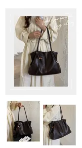 Sac cabas en cuir souple rétro grande capacité, sac porté épaule polyvalent pour l'automne.