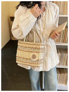 Women fashion straw woven handbag sunflower shoulder crossbody casual summer tote bag