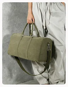 Large capacity canvas travel bag, vintage Boston handbag for gym, fitness and short trips.