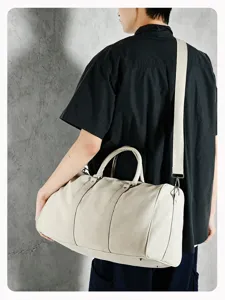 Canvas duffel bag travel gym weekend shoulder cross body vintage boston style detail view