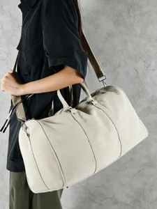 Large capacity canvas travel duffel bag for men and women, vintage Boston shoulder bag.
