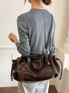 Borsa a tracolla in morbida pelle stile coreano da donna, borsa casual con coulisse.