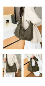 Vintage Wildleder Umhängetasche für Damen, einfarbige lässige Shopper Tasche mit Reißverschluss.