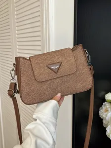 Minimalist Retro Woven Texture Women's Shoulder Bag PU Leather Commuting Crossbody Bag Fashion Top Handle Bag Purse
