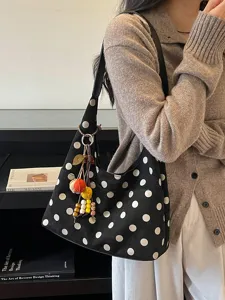 Retro Suede Polka Dot Tote Bag Women Autumn Large Capacity Casual Shoulder Bag Commuter