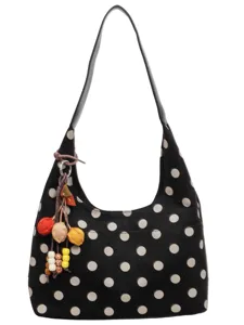 Retro faux suede polka dot tote bag for women, large capacity casual daily shoulder bag.
