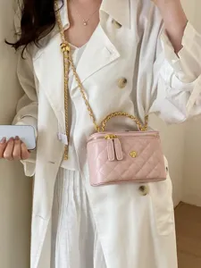 Women Quilted Chain Crossbody Bag PU Leather Small Square Handbag Luxury Designer Style Shoulder Bag Purse For Daily Use