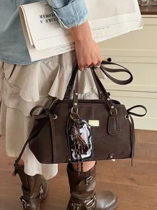 Borsa a tracolla sotto braccio retro marrone scuro grande capacità moda lavoro nuova.