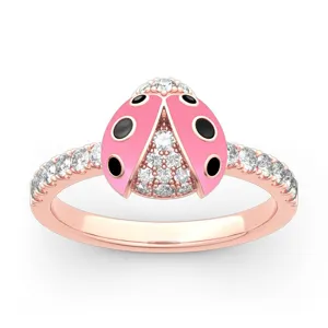 Anillo Abierto de Mariquita de Estrás de Metal Chapado en Oro Rosa de Moda Joyería de Esmalte de Insecto De Color Lindo Regalo para Mujer