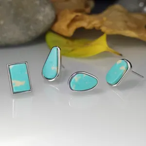 Boho Vintage Boucles d'Oreilles Clous géométriques Turquoise pour Femmes Plaqué Argent Antique Alliage Quotidien Bijoux Cadeau