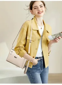 Vintage PU leather shoulder crossbody bag for women, multi-layer stylish casual handbag.