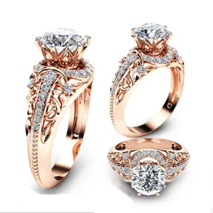 Vintage 14K Vergoldeter Kupfer Krone Ring Für Damen Hohl Ausgeschnitten Micro Pave Strass Statement Band Ring Schmuck