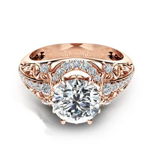 Eleganter Roségold Vergoldet Vintage Blumen Ring Damen Mode Zirkonia Verlobung Schmuck