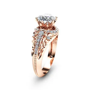 Eleganter 14k Roségold vergoldeter Mikro Pave Diamant Vintage Ring Damen Modeschmuck Main