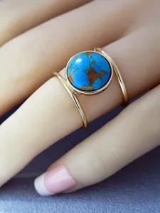 Élégant anneau en turquoise de cristal de dragon américain et européen avec bague dorée.