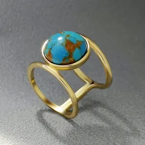 Bague en Alliage de Strass Turquoise Vintage Pour Unisex Plaqué Or Double Couche Géométrique Style Ethnique Bague de Doigt Bijoux