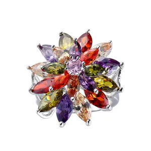 Kleurrijke Zirkoon Bloem Ring Vrouwen Mode Marquise Kristal Statement Sieraden Top