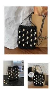Borsa a tracolla mini intrecciata a mano donna estate con perline di conchiglia casual