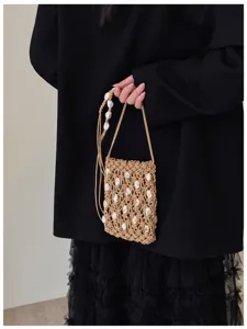 Borsa per cellulare mini di perline tessuta a mano, borsa a tracolla chic casual per donna.