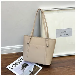 Μπεζ PU δερμάτινη τσάντα shopper για γυναίκες, μεγάλη τσάντα ώμου, casual καθημερινή.