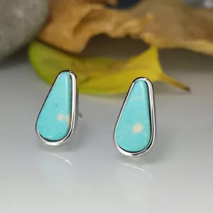 Boucles d'oreilles goutte turquoise en argent sterling bijoux géométriques tendance