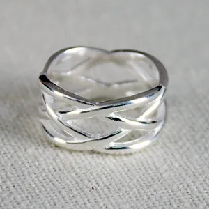Silver plated woven ring for women, stylish hollow interwoven design versatile scarf buckle.