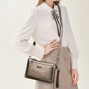 Casual retro PU leather shoulder bag stylish multi-layer crossbody bag for daily wear