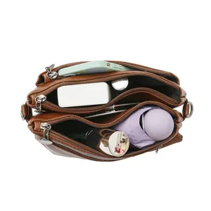 Casual retro PU leather multi-layer crossbody shoulder bag for women daily fashion use
