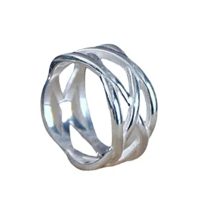 Silver plated women woven ring hollow intertwined fashion versatile scarf buckle jewelry