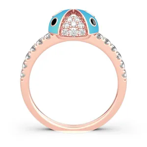 Lindo anillo de mariquita azul bañado en oro rosa circonita joyería de moda mujer