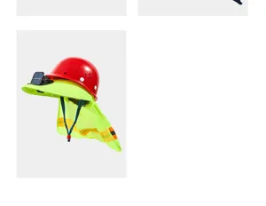 Solar fan safety hard hat with sun shade neck flap, breathable high visibility construction cap.
